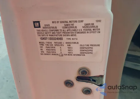 2003 Chevrolet Trailblazer Lt z USA, uszkodzony, nr VIN 1GNDT13S032248468